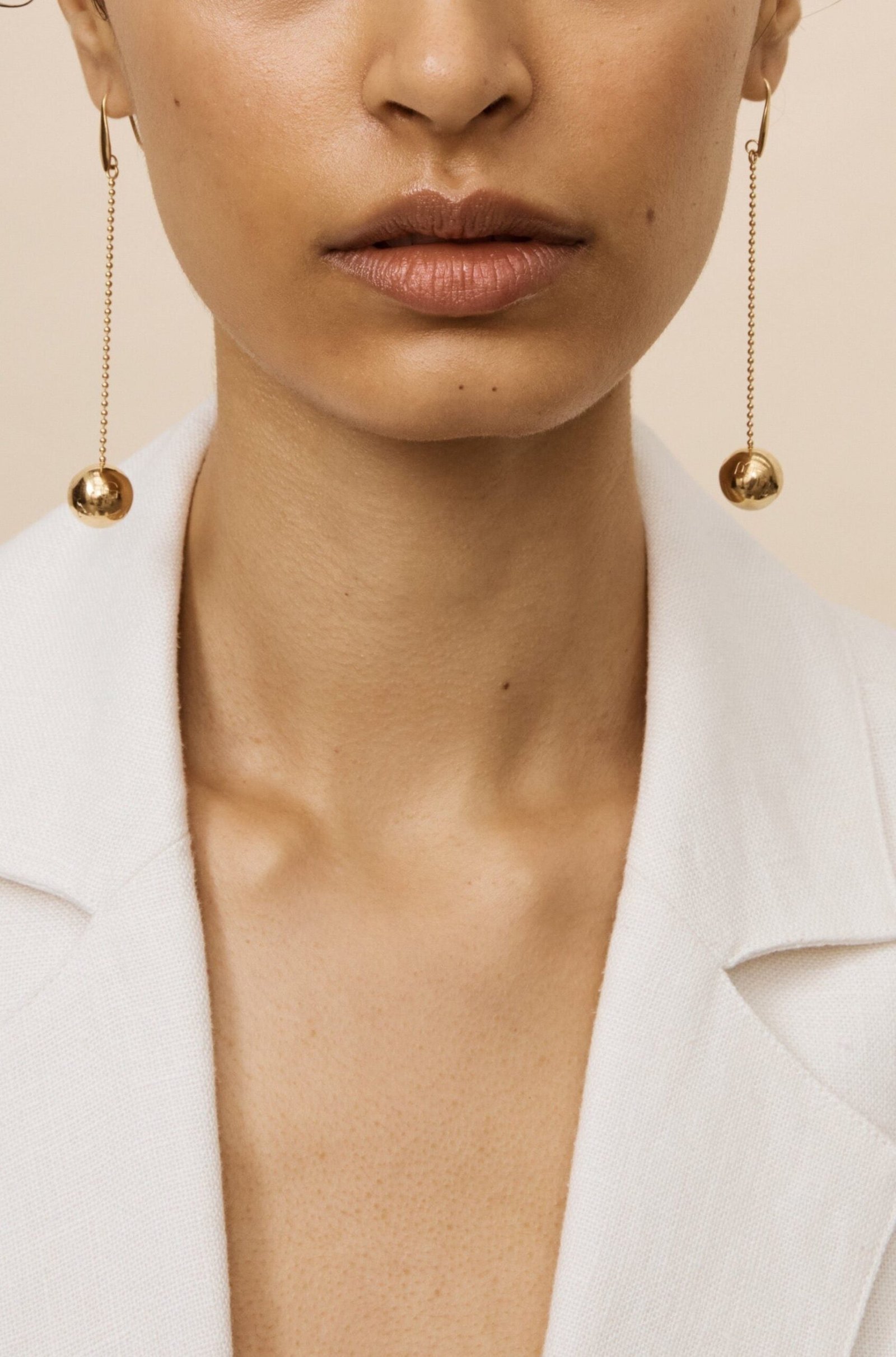 Gold Drop Sphere Earrings - Image 2