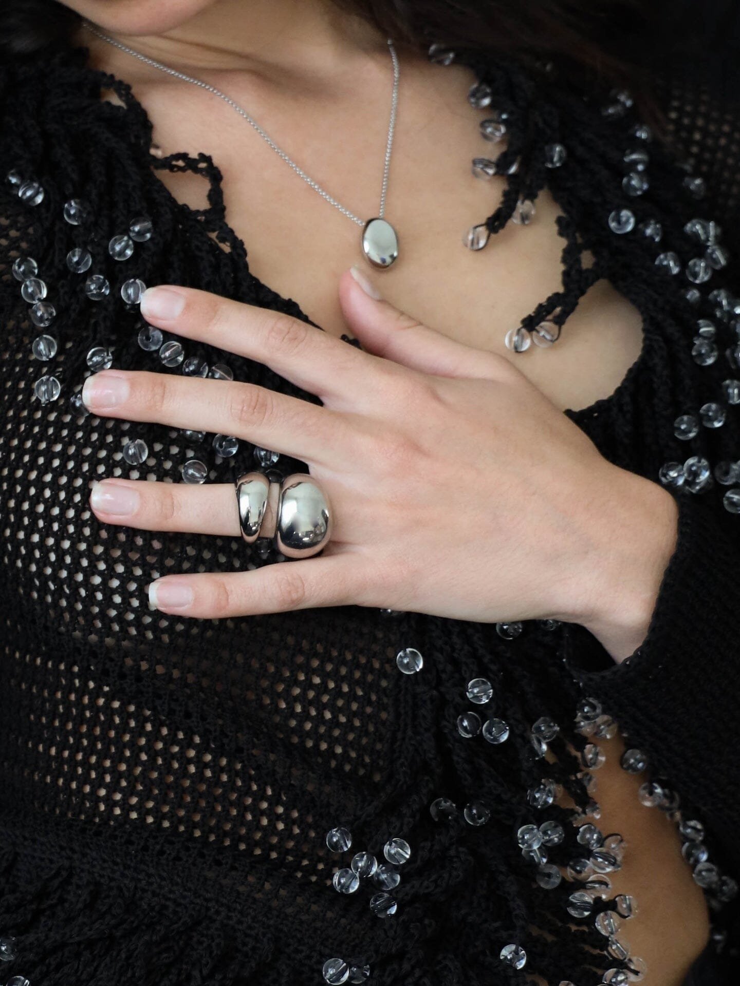 Large Silver Orb Ring - Image 3