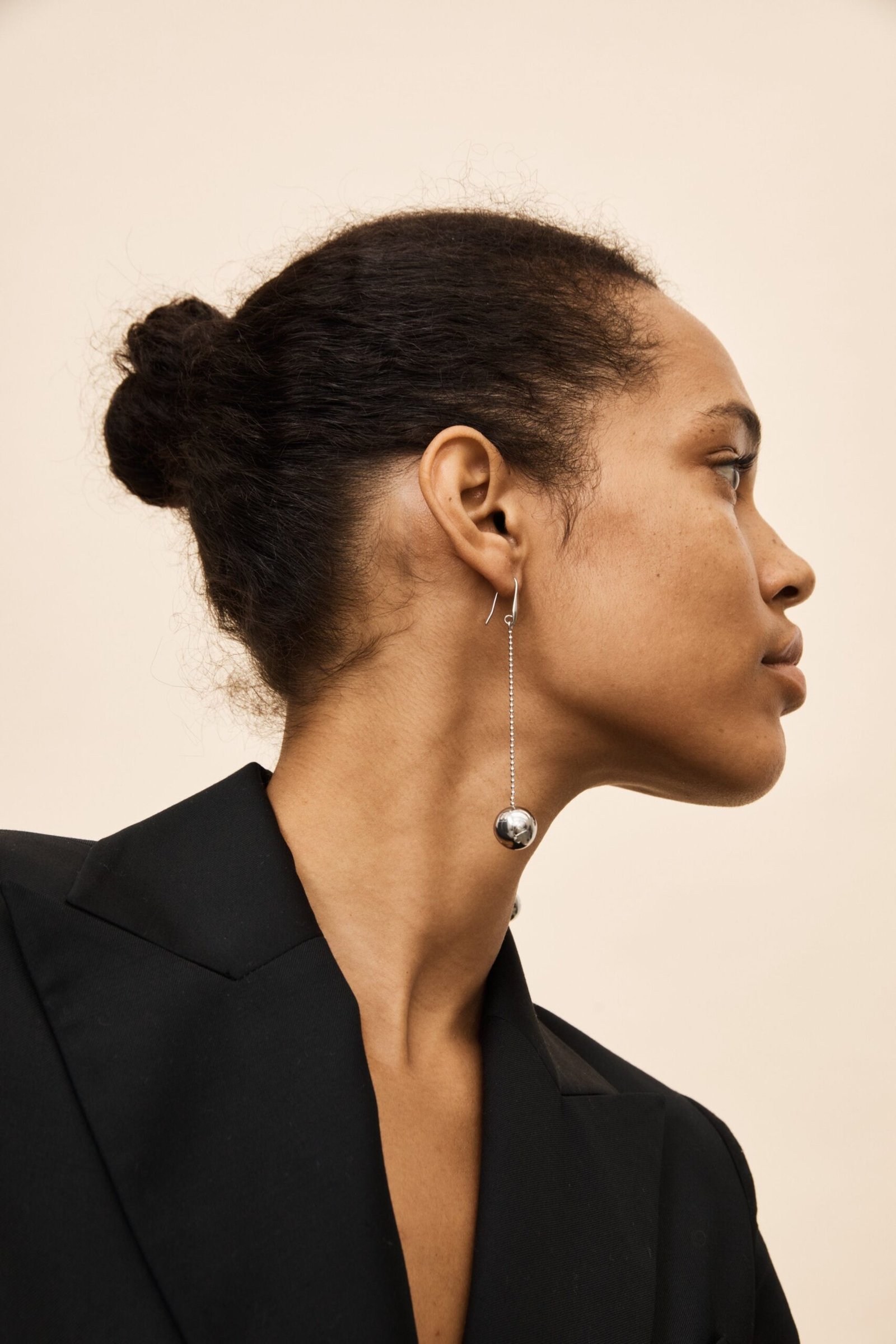 Silver Drop Sphere Earrings - Image 2